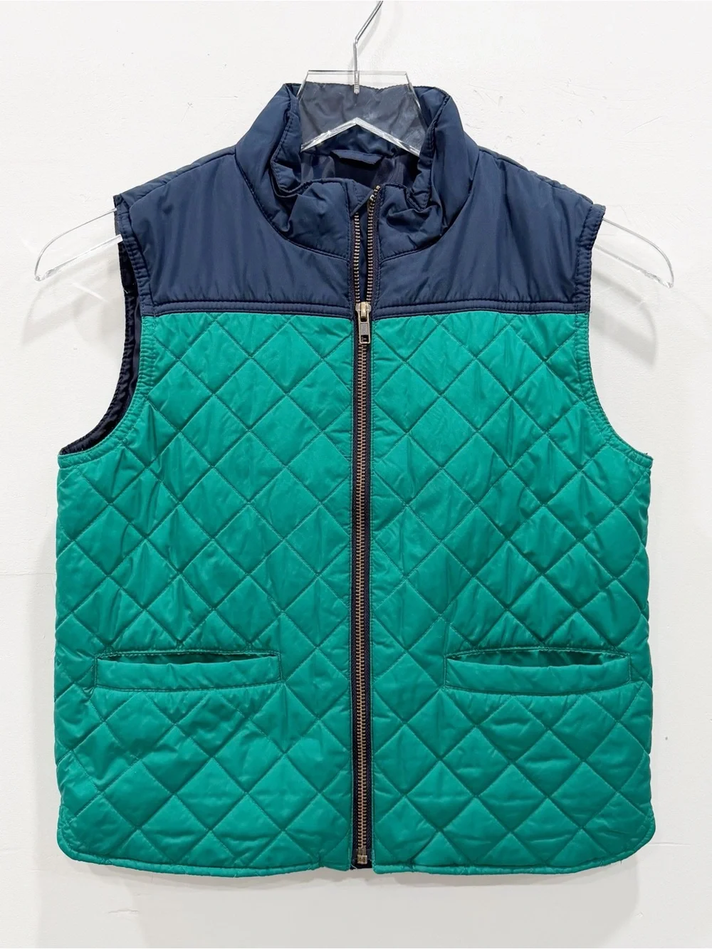 J. Crew Crewcuts Boys Colorblock Walker Vest Quilted Green Blue *flawed*